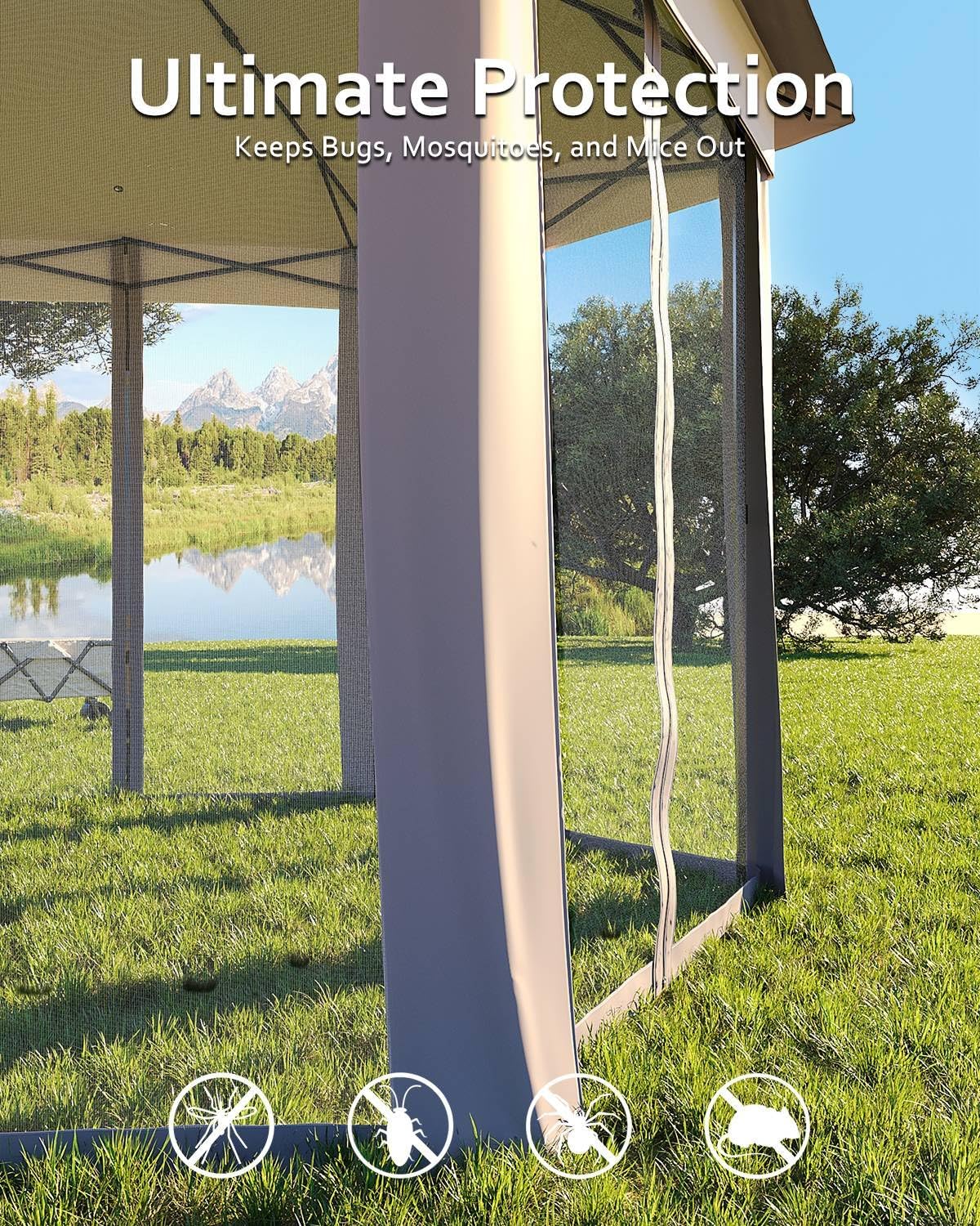 Pop Up Gazebo 13x13, Outside Canopy Tent-6 Side with Mosquito Netting, One Push Setup for Backyard Patio Garden Activities-Gray