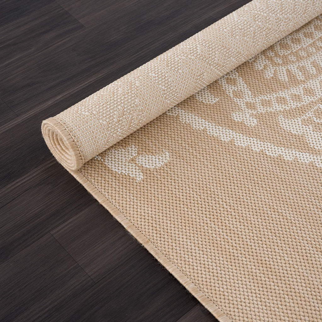 CAMILSON Outdoor Rug 9x12 Modern Area Rugs for Large Indoor and Outdoor Patios and Porches - Waterproof Washable Non-Shedding Easy-to-Clean Outside Carpet (9 x 12, Medallion - Beige/White)