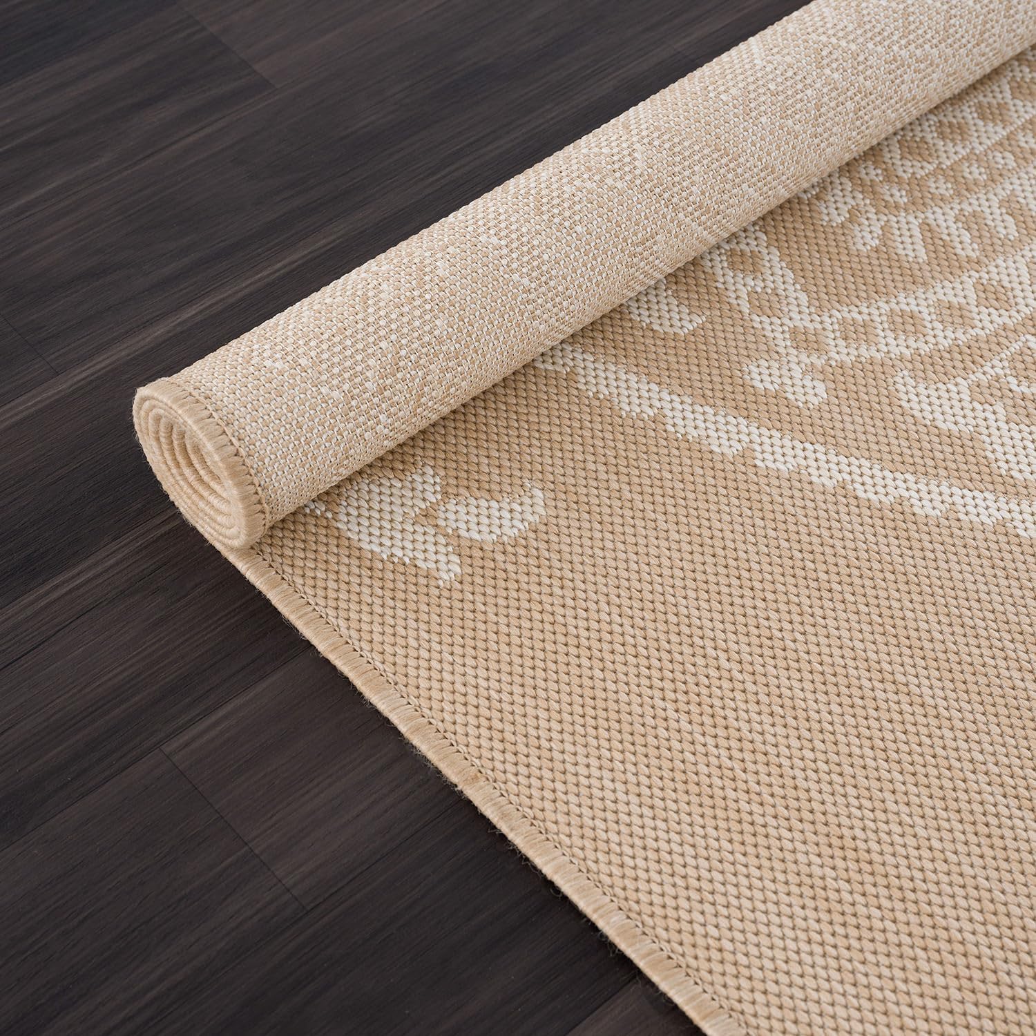 CAMILSON Outdoor Rug 9x12 Modern Area Rugs for Large Indoor and Outdoor Patios and Porches - Waterproof Washable Non-Shedding Easy-to-Clean Outside Carpet (9 x 12, Medallion - Beige/White)