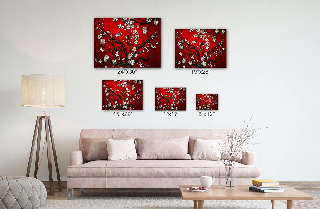 SpiritualHands Wheat Field with Cypresses Vincent Van Gogh Canvas Wall Art, The Starry Night Van Gogh Posters Self Portrait, Large Framed Wall Art Paintings for Wall Decorations for Bedroom (Vincent van Gogh Almond Blossom Red, 24' x 36' - Ready to Hang)