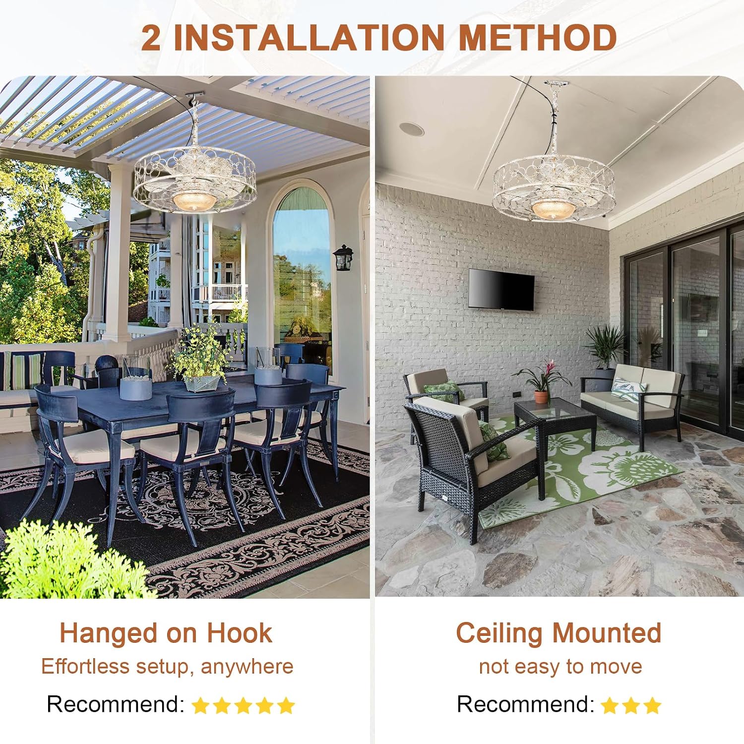 20' Outdoor Ceiling Fan with Light for Patios Waterproof Caged Gazebo Fans Outdoor Hanging Lighting with Plug-in Cord, Dimmable LED, Remote APP Control, 6 Speeds for Pergola Porch Gazebo (White)