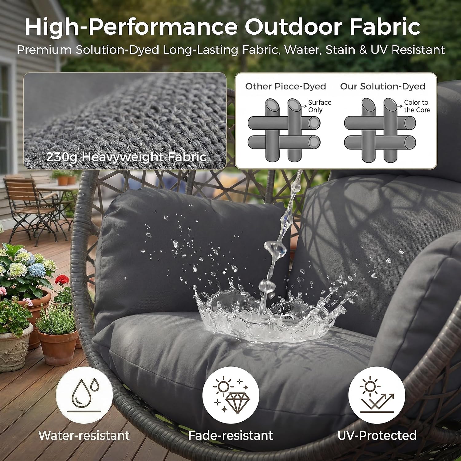BULEXYARD Oversized Hanging Egg Chair with Stand, Indoor Outdoor Wicker Bird Cage Swing Chair, Patio Hammock Egg-Shaped Swinging Chair with Dark Grey Cushion for Garden, Bedroom, 350LBS Capacity
