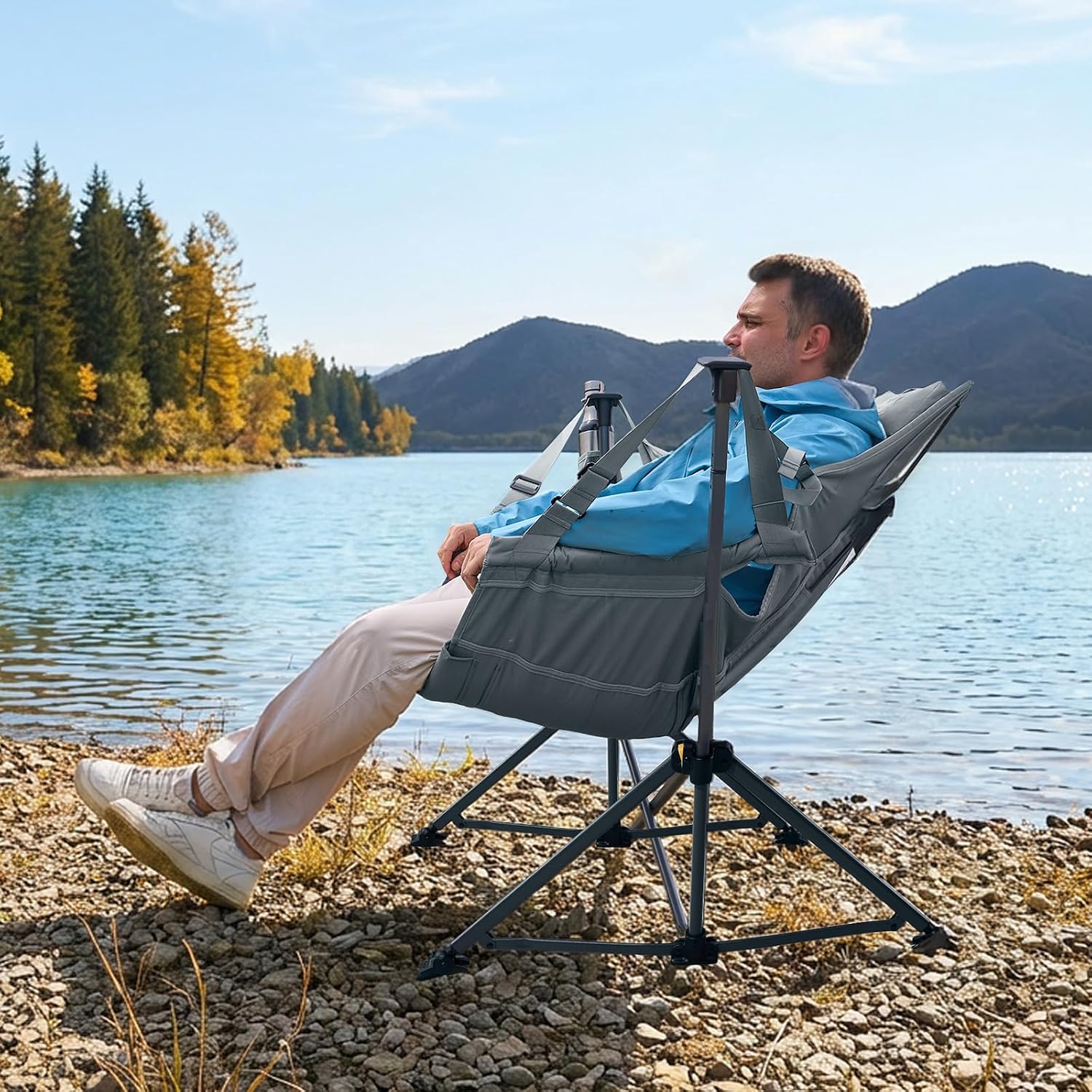 TIMBER RIDGE Hammock Camping Chair with Adjustable Backrest, Heavy Duty Folding Hammock Chair Supports 300lbs, Portable Hammock Chair for Camping, Travelling and Patio, Grey 2 Pack