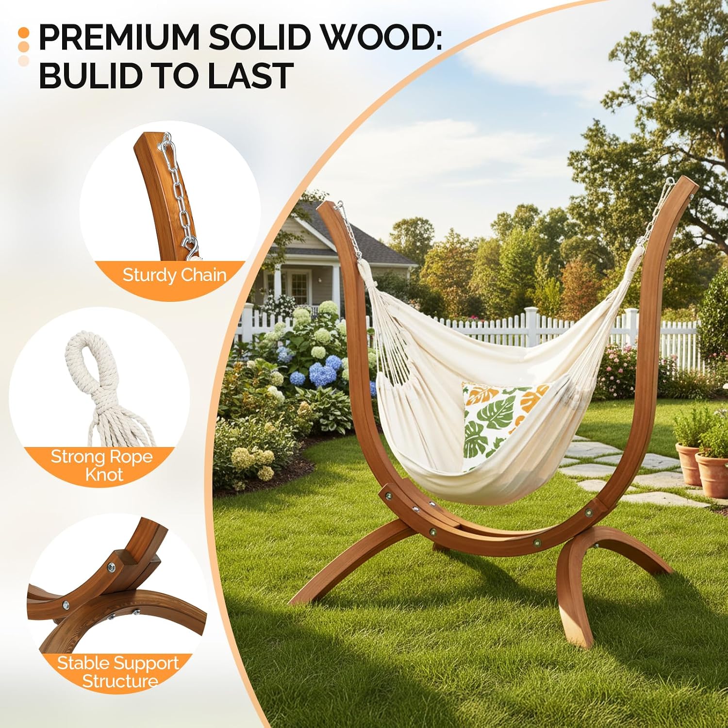 Oncloud Boho Hanging Chair Set - Modern Boho Swing Hammock Chair with Stand for Relax, Stylish Indoor Outdoor Hammock Chair with Stand, 330 LBS, Natural (Natural)