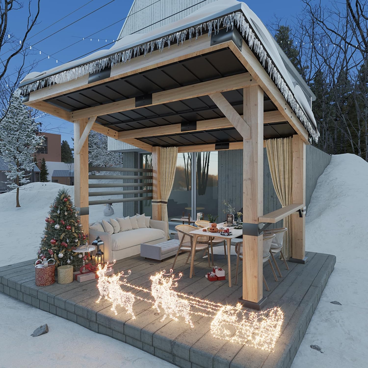 Joyside Cedar Wood Gazebo - 10 ft. x 12 ft. Patio Gazebo with Cedar Frame and Metal Steel Roof Panels, Hardtop for Lawn Deck and Parties
