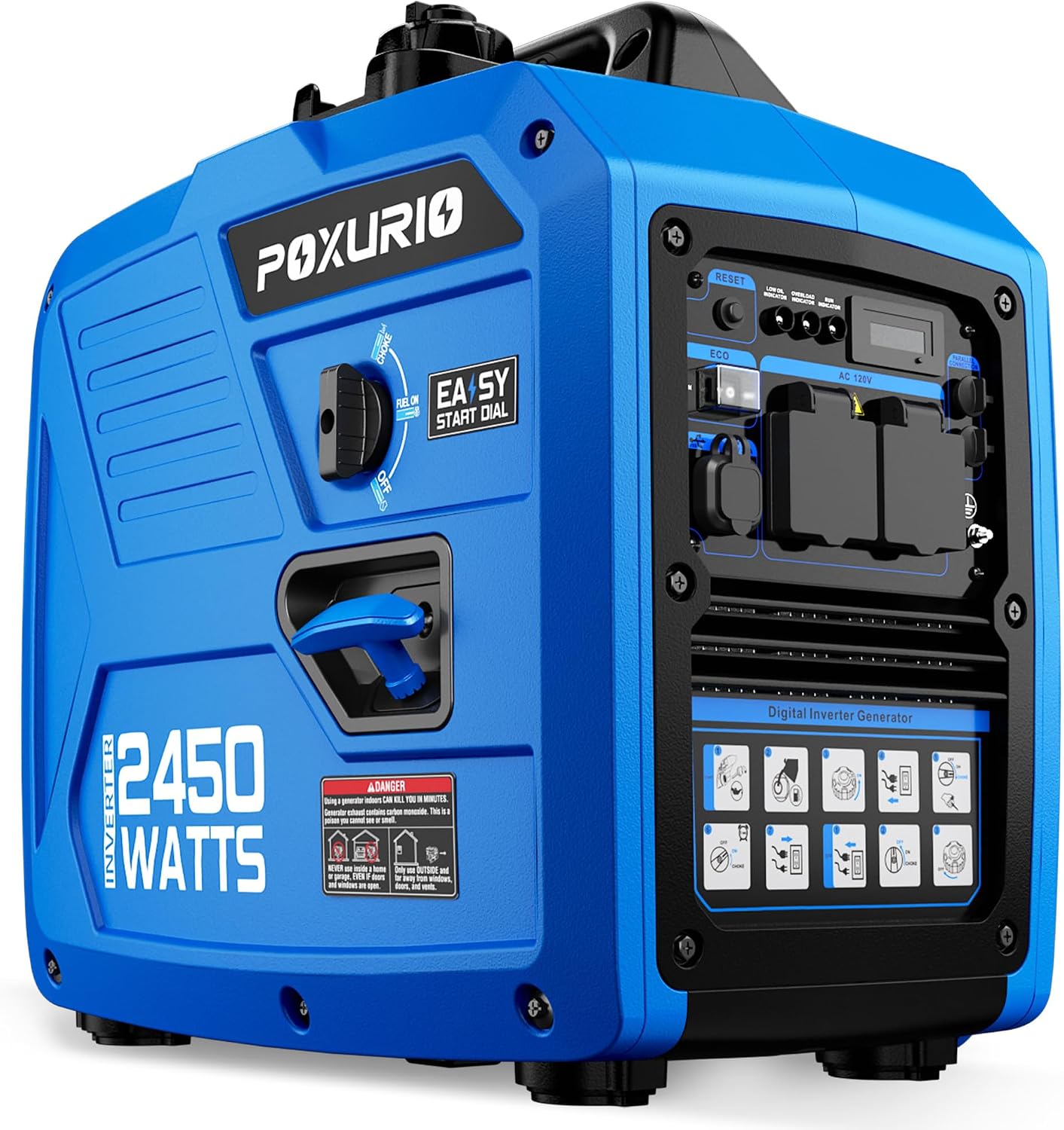 2450-Watt Inverter Generator for Home Use, 1.6Gallon Large Fuel Tank Up to 8.3 Hours Use, 120V Gas Powered Generator Super Quiet - EPA Compliant