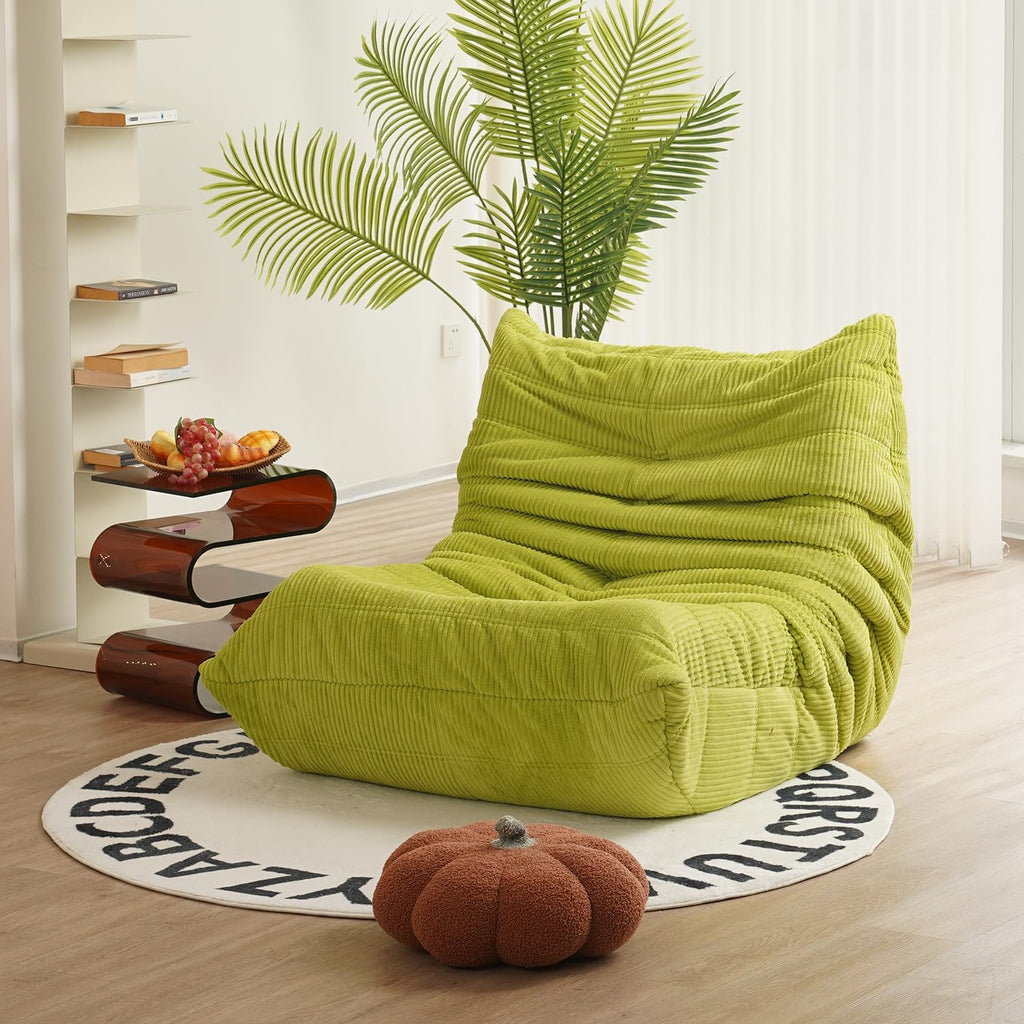 N&V Fireside Chair, Mid Century Armless Floor Sofa, Soft Premium Corduroy Floor Lounge Chair, Foam Sofa Accent Chair for Living Room Bedroom and Office, Lime