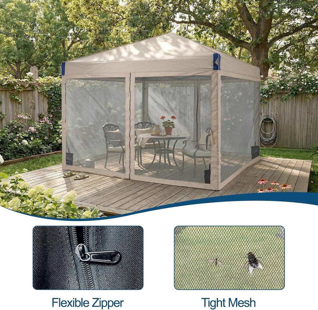 Aoodor 12x12 Ft Pop Up Canopy Tent with Netting, Water-Resistant 210D Oxford Fabric Shade, Easy Assembly Commercial Gazebo with Wheeled Carry Bag & 4 Sand Bags for Camping, Party, Khaki