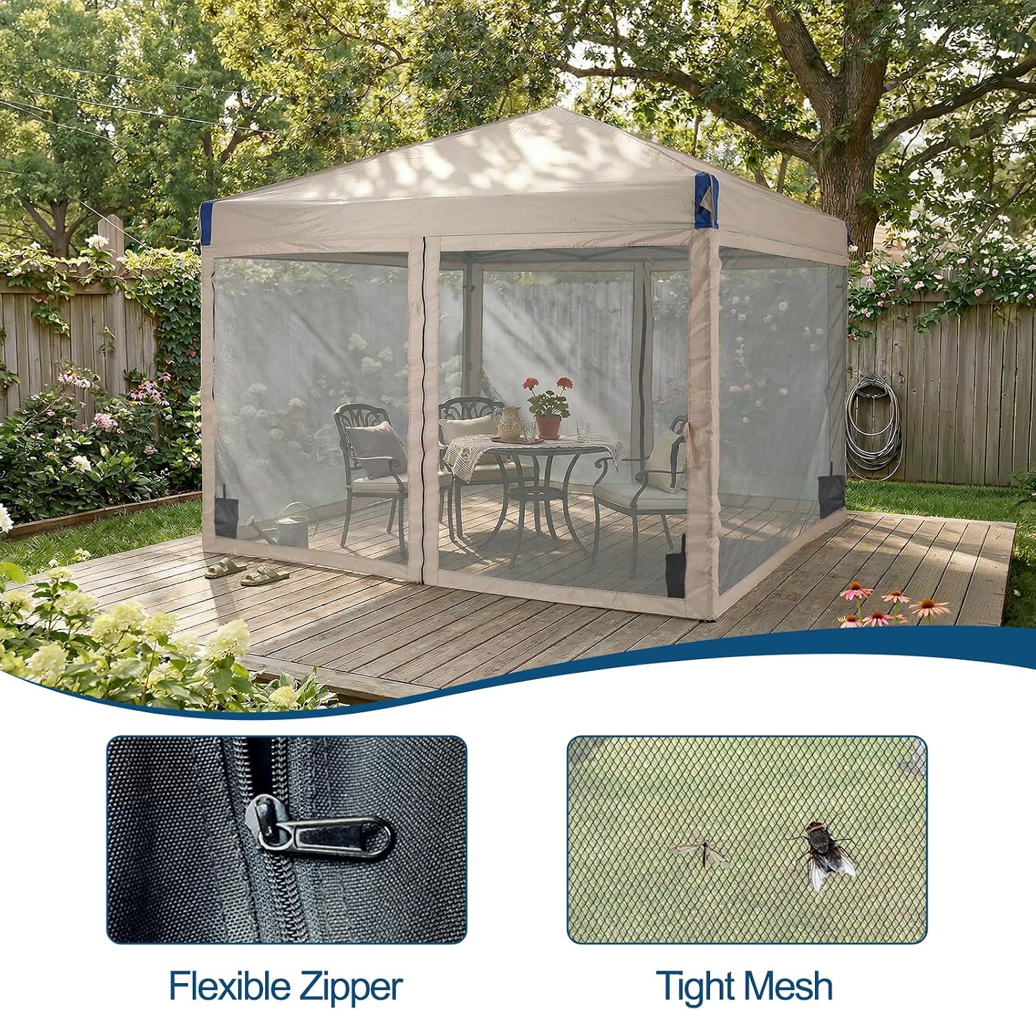 Aoodor 12x12 Ft Pop Up Canopy Tent with Netting, Water-Resistant 210D Oxford Fabric Shade, Easy Assembly Commercial Gazebo with Wheeled Carry Bag & 4 Sand Bags for Camping, Party, Khaki