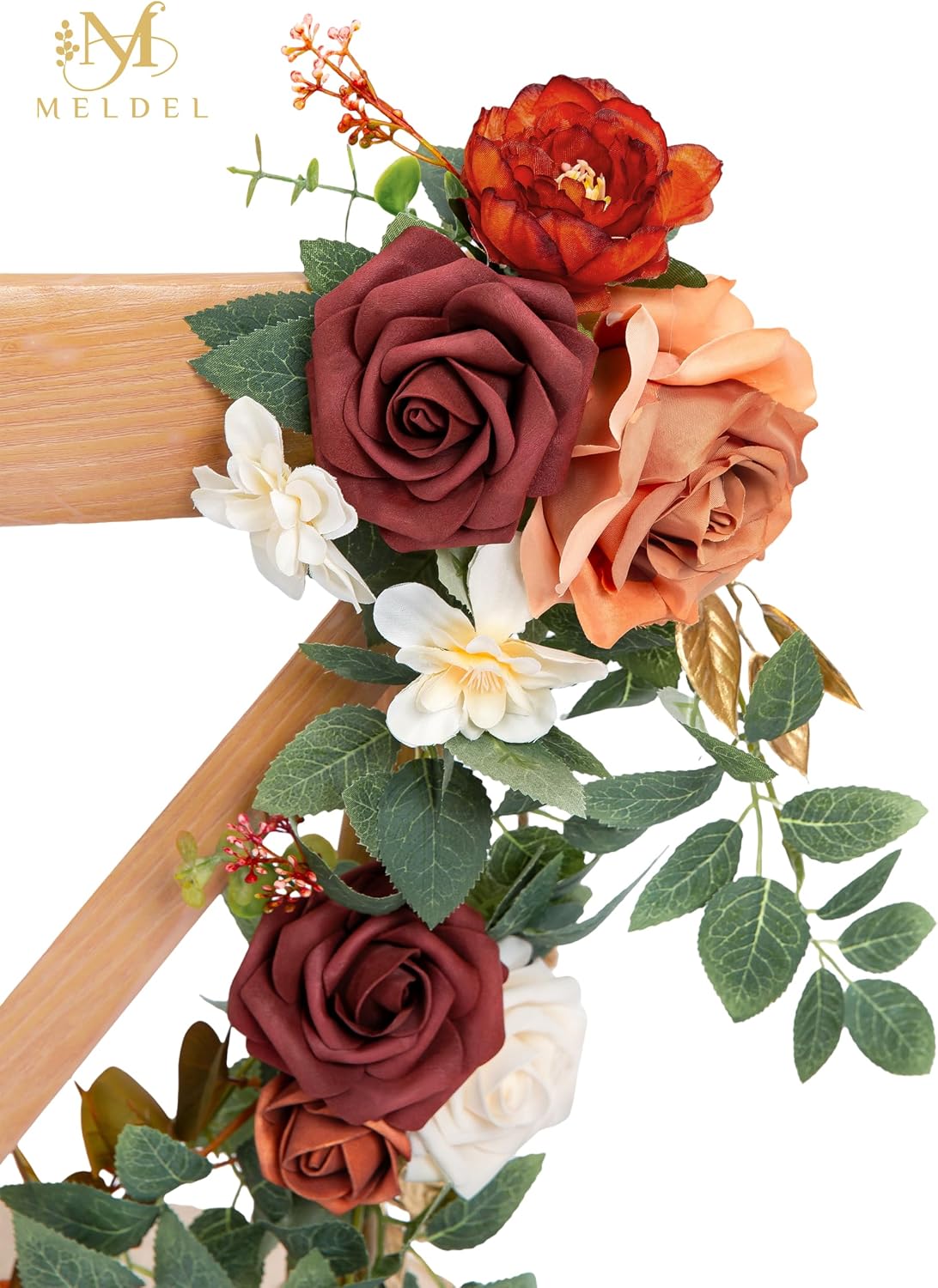 10pcs Wedding Chair Decorations Aisle Floral Swag Artificial Pew Flowers Hanging Garland Burgundy & Orange for Ceremony Reception Church Rose Floral Faux Arrangement Party Outdoor Garden Decor