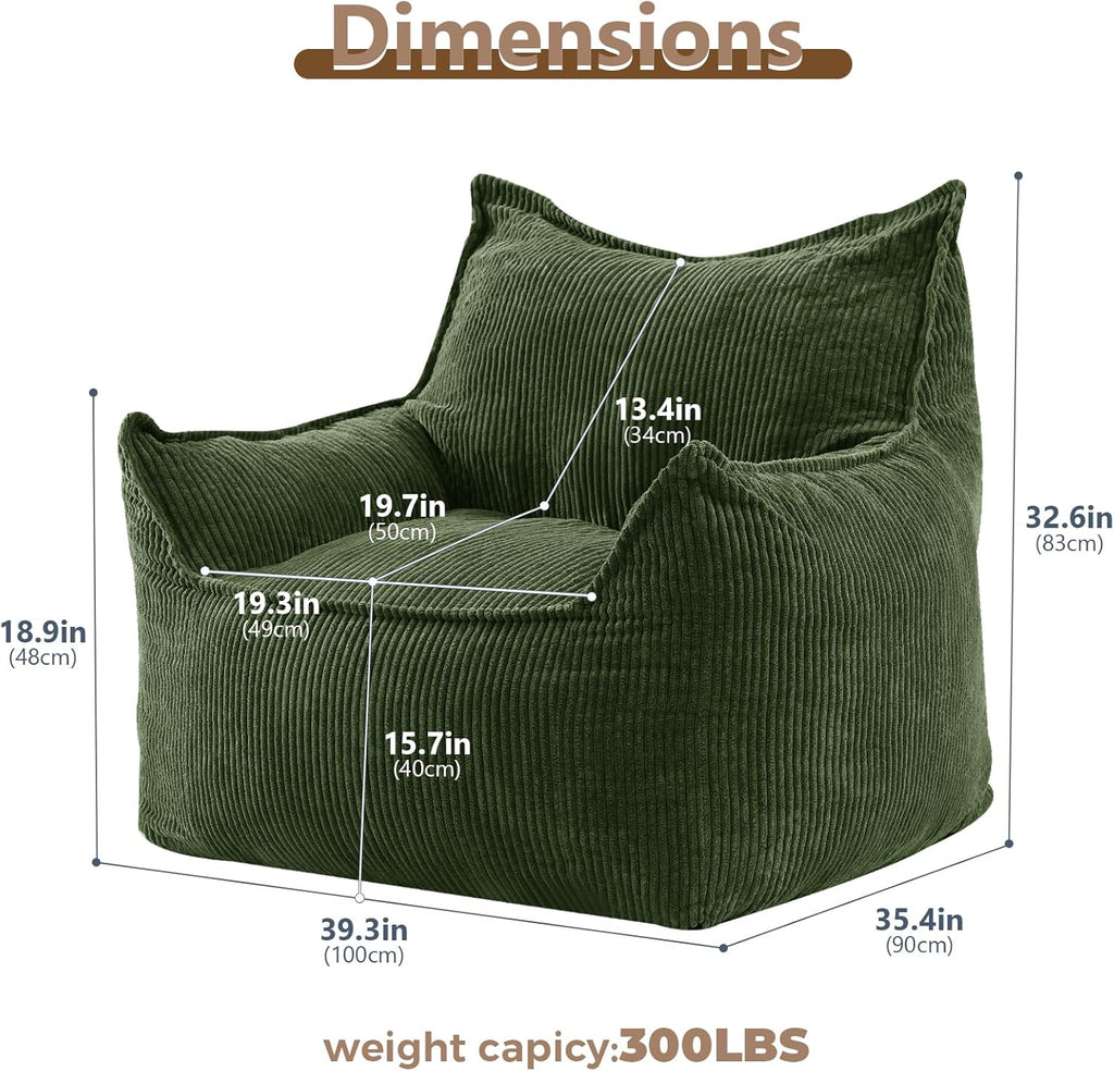 EBENCHICO Giant Bean Bag Chair Sofa for Adults Teens, Comfy Corduroy Large Bean Bag Chairs with Armrests for Bedroom Living Room, Adult BeanBag Lazy Sofa Couch Chairs with Filler Included