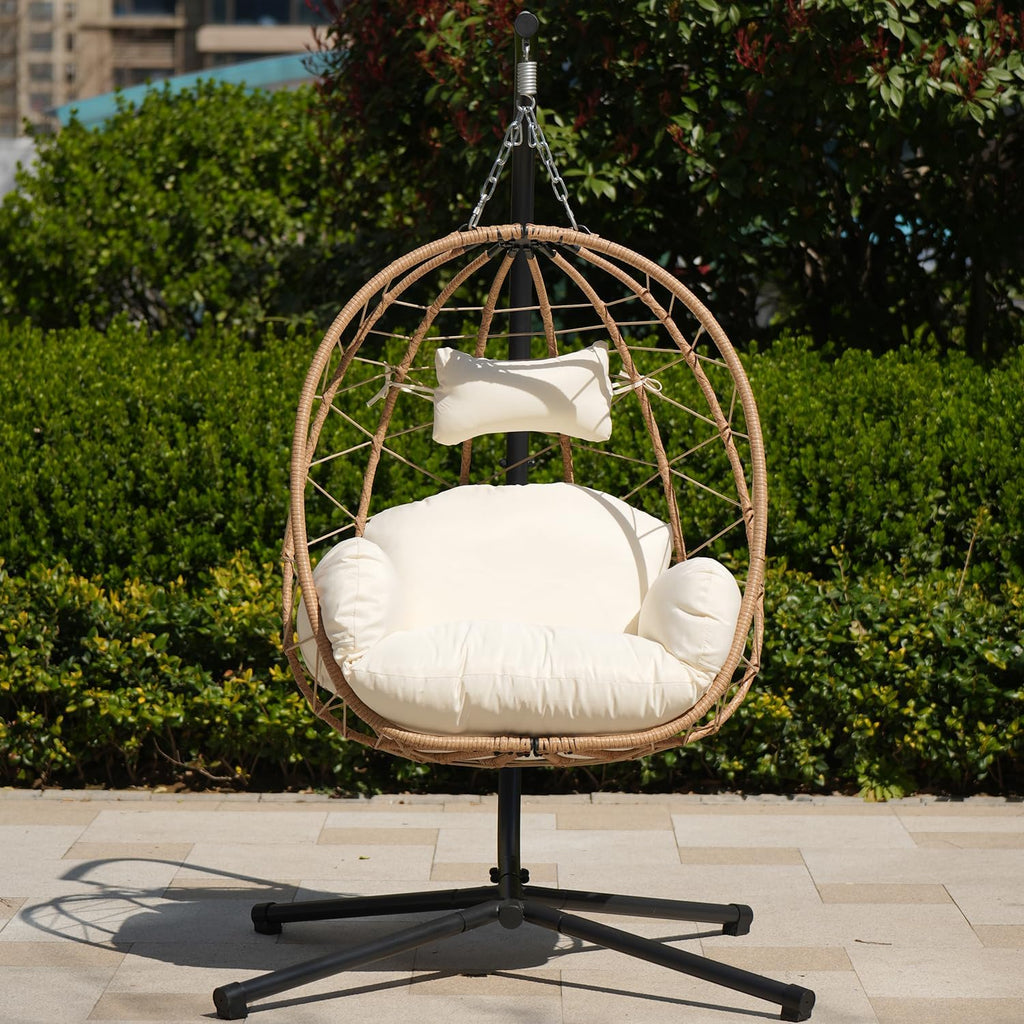 Egg Chair with Stand Hanging Swing Outdoor Indoor Rattan Wicker with UV Resistant Cushions and Pillow Gift for Kid Mom for Bedroom Patio Balcony Nest Chair