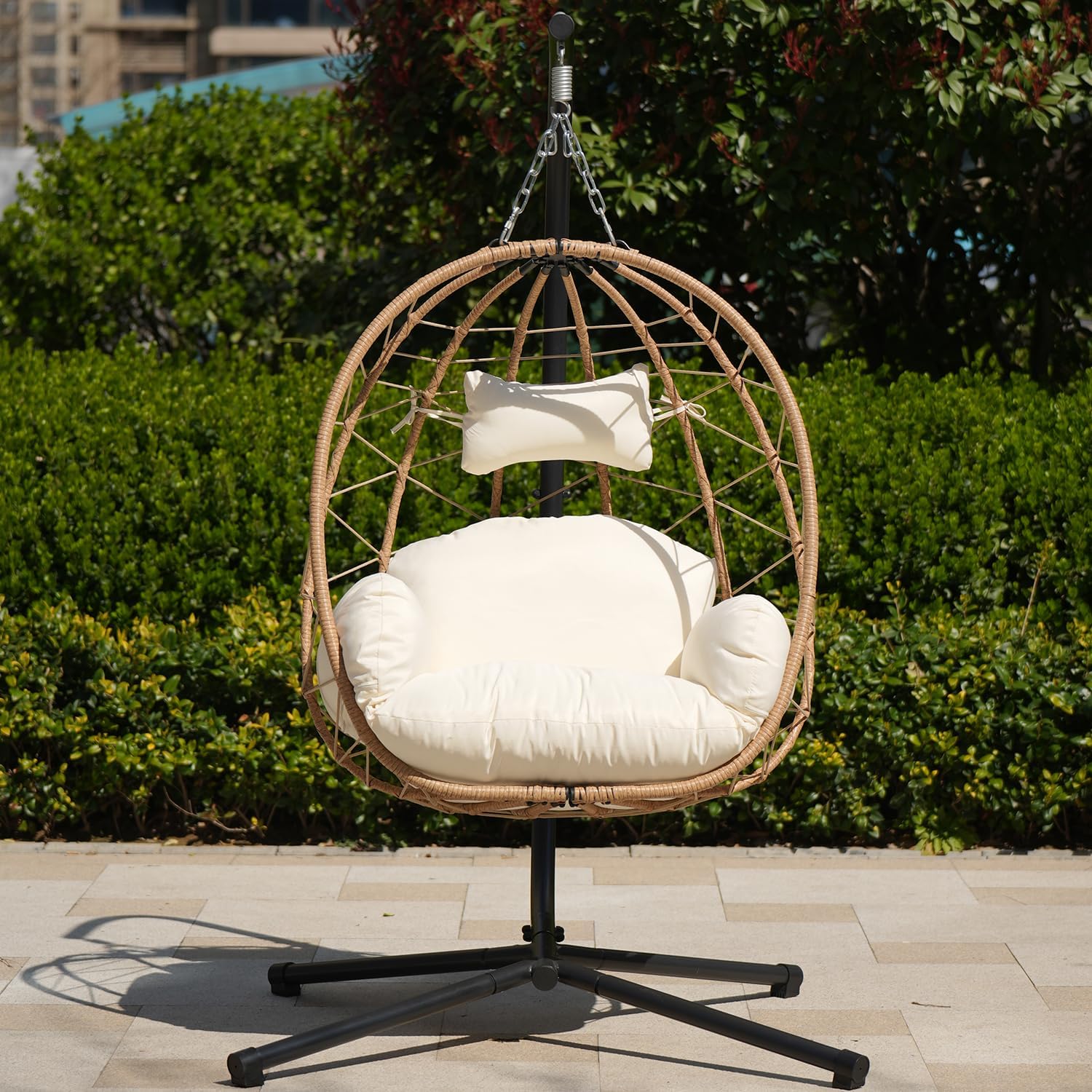 Egg Chair with Stand Hanging Swing Outdoor Indoor Rattan Wicker with UV Resistant Cushions and Pillow Gift for Kid Mom for Bedroom Patio Balcony Nest Chair