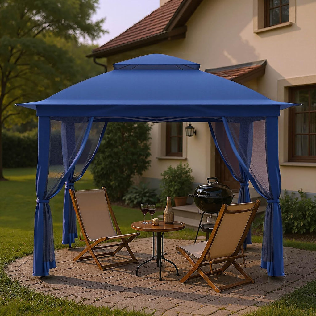 Pop Up Gazebo 11x11, Outdoor Instant Canopy Shelter Tent with Mosquito Netting Metal Frame Storage Bag for Patio Garden Backyard.(Dark Blue) (Dark Blue)