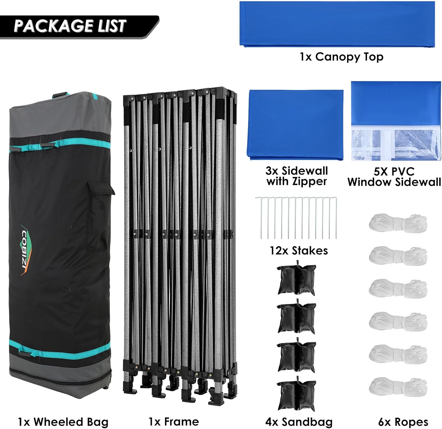 COBIZI 10x30 Pop up Canopy with 8 Removeable Sidewalls, Heavy Duty Party Tents for Parties, Events and Weddings, UPF 50+ Waterproof Commercial Tent with Roller Bag, Blue (Windproof Upgraded)