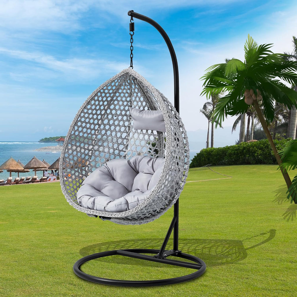 Egg Swing Chair with Stand,Hanging Egg Chair with Cushions and Pillow,Heavy Duty Lounge Basket Chair,Indoor Outdoor Patio Porch Lounge Relaxing Chair for Patio Balcony Backyard,Bedrooms