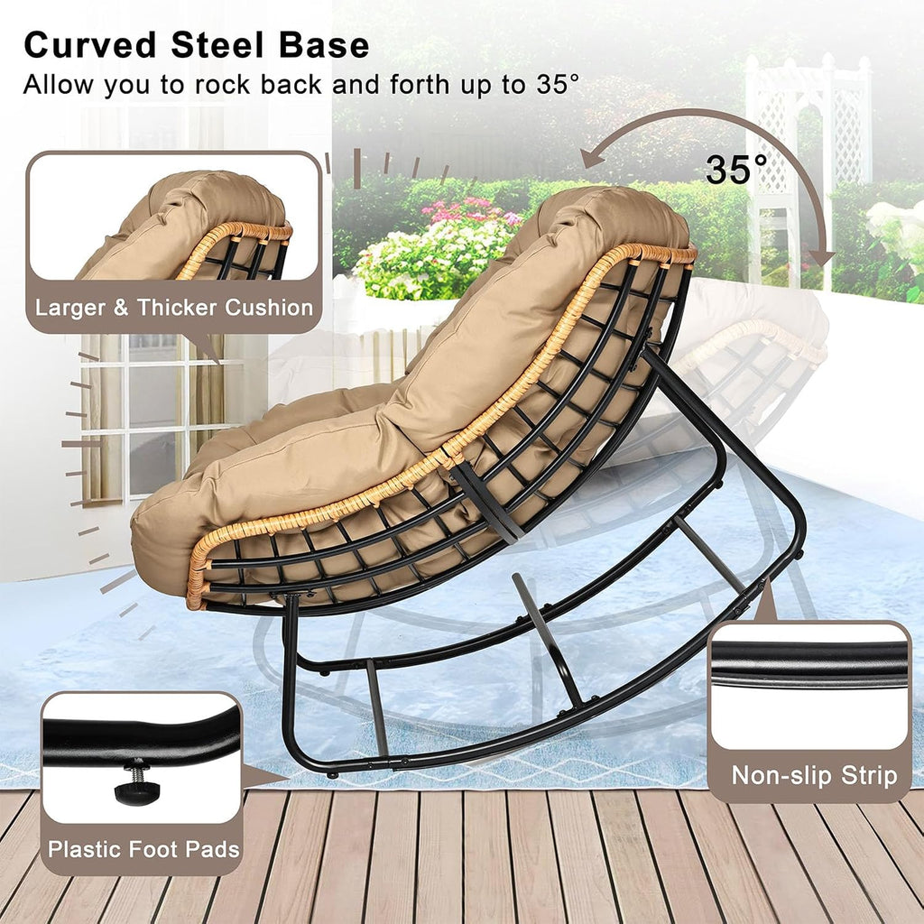 Outdoor Egg Rocking Chair, Indoor Papasan Rocking Chair with Thick Cushion, Modern Lounge Rocker for Balcony, Living Room, Bedroom, Porch, Lawn, Garden (Yellow)