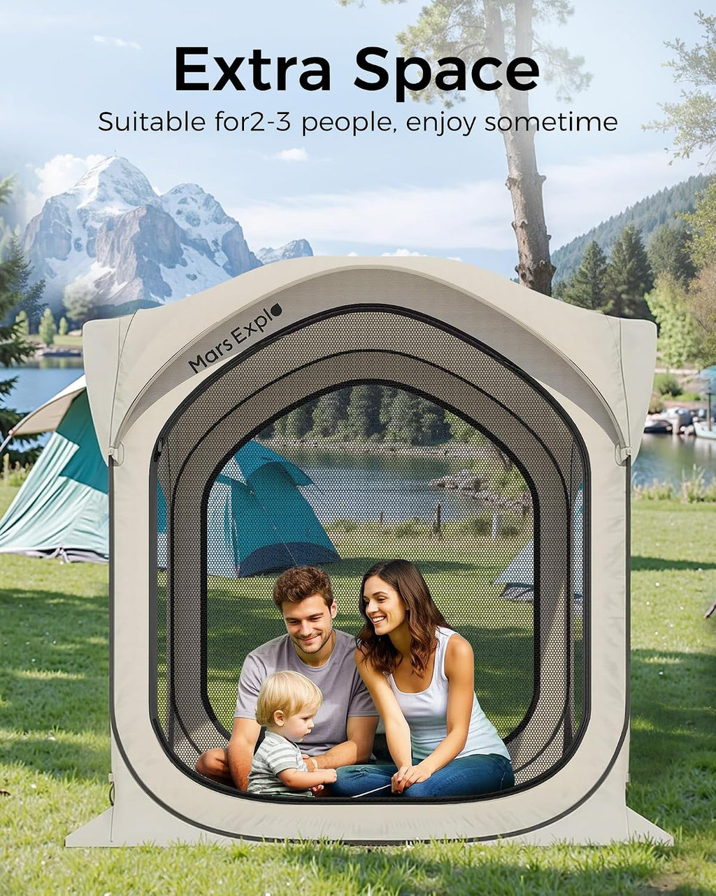 Pop-Up Screen Tent with Mesh Walls – Instant Portable Outdoor Shelter with Carry Bag for Camping, Patio, Backyard, Deck, Beach – 6×6 FT, Beige