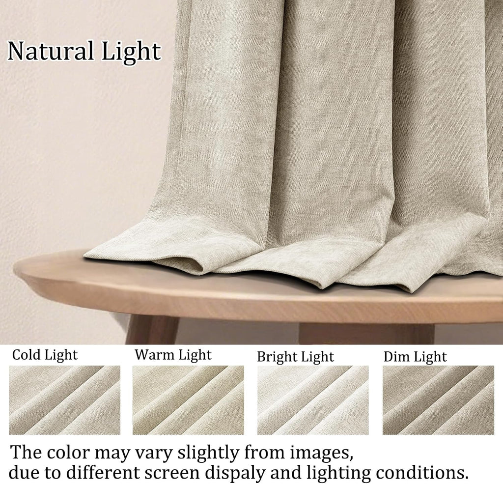 Fcosie 100% Light Blocking Chenille Drapes 96 inches Length, Nickel Grommet Top Curtains for Patio Door Apartment Window Gazebo Outdoor, Total Blackout Draperies, Beige 84' W by 96' L (2 Panels)