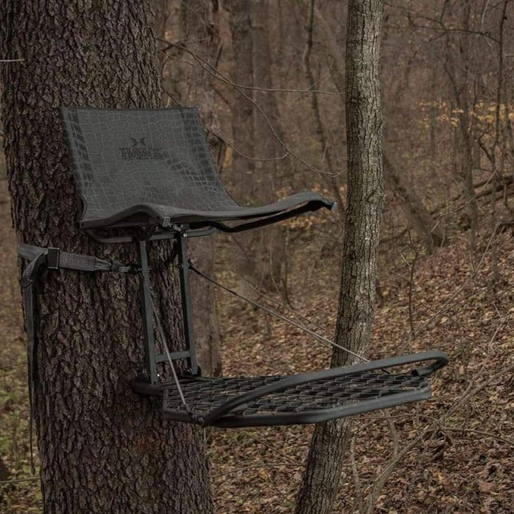 Hawk Kickback LVL Hang-On Deer Hunting Tree Stand, Deer Stand with Kick Back Footrest, XL Comfort Seat and Oversized Platform