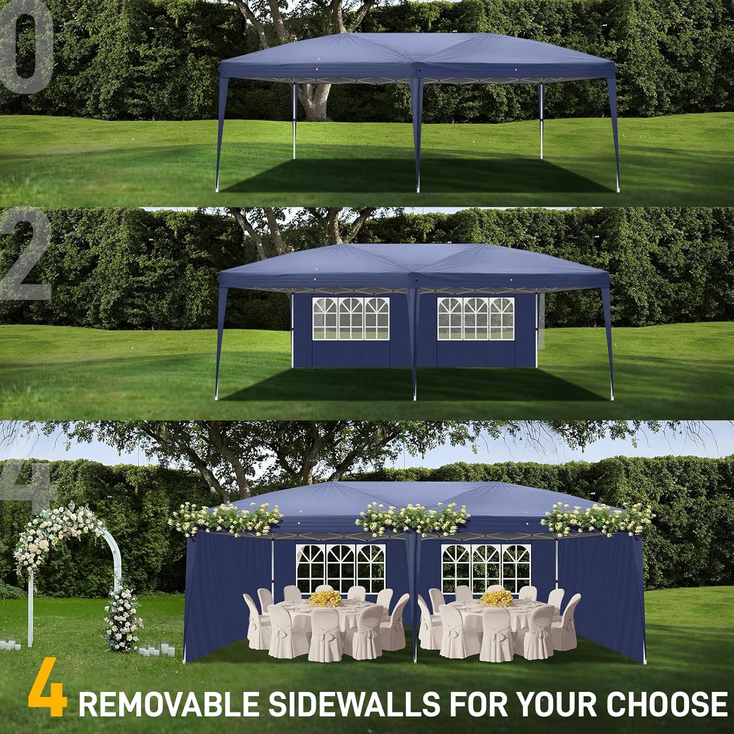 Outvita 10x20ft Pop Up Canopy Tent, Outdoor Instant Shelter Folding Canopy with 4 Side Walls and Carry Bag for Commercial Events, Party, Backyard BBQ, Camping Blue