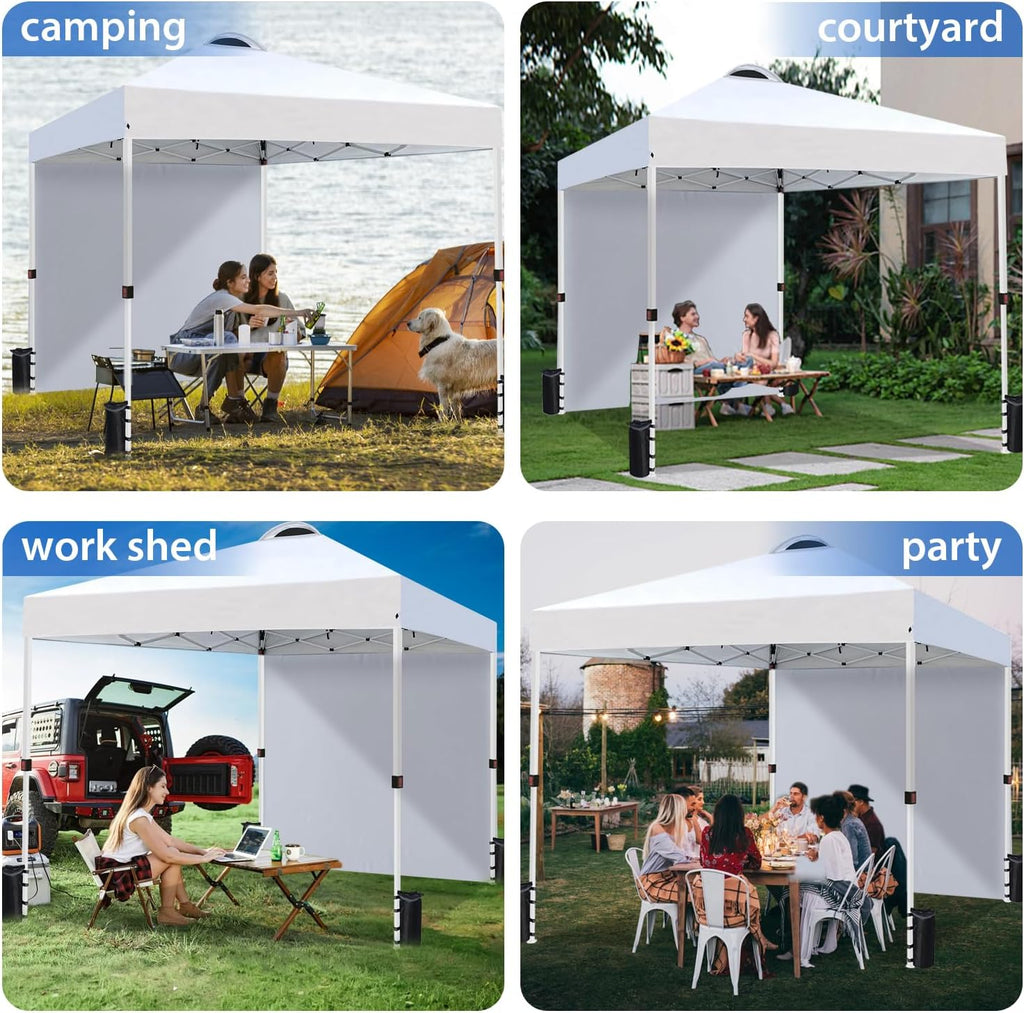 Heavy-Duty 10x10 Pop-Up Canopy Tent (with Sidewall) – Easy Instant Outdoor Use, Vented Roof, Wheeled Carry Bag, Bonus 8 Stakes/4 Ropes, Perfect for Trade Shows & Events, White