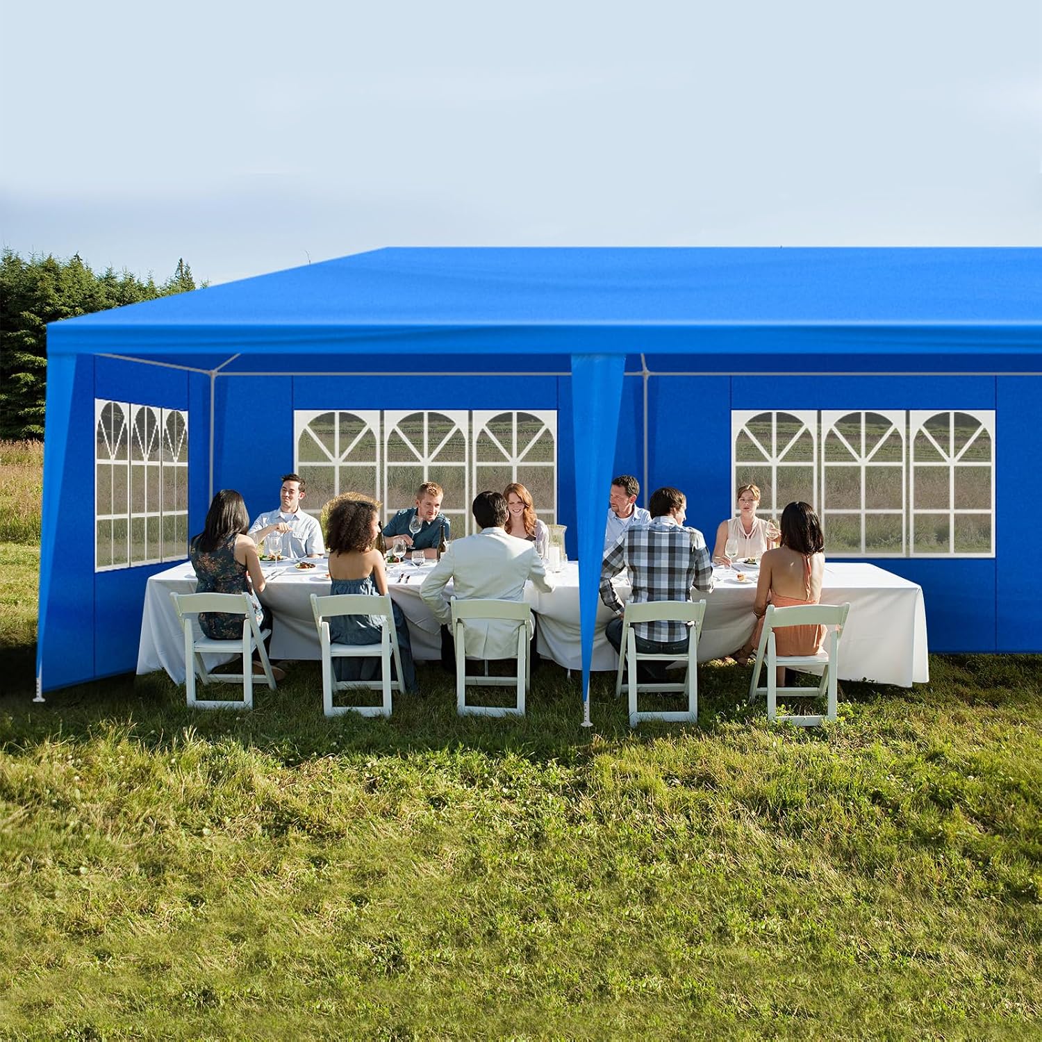 Party Tent for Outdoor Weddings, Birthdays, Events - Patio Gazebo Carport Canopy Shade With Removable Sidewalls & Transparent Window (10'x30'/8 Sidewalls Blue)