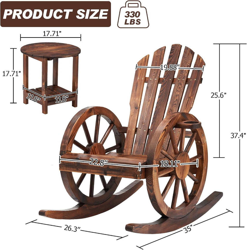 Spurgehom 2-Piece Outdoor Wood Rocking Chair Set, Patio Decor Yard Glider with Side Table, Adirondack Chair for Porch Lawn Garden Balcony Poolside, Brown