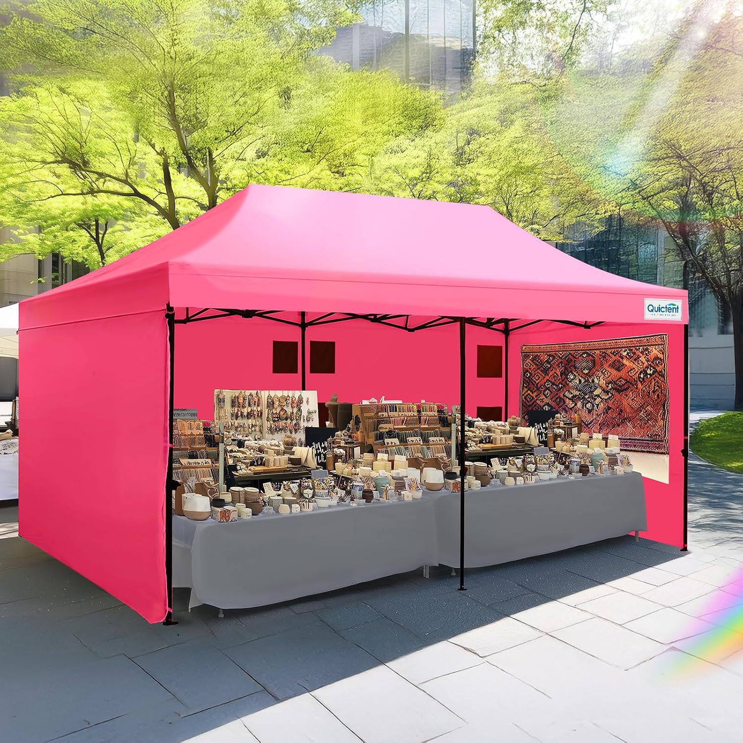 Quictent 10x20 Heavy Duty Pop up Canopy Tent with 3 Removable Sidewalls, Commercial Grade Instant Shelter with Wheeled Bag for Outdoor, Parties, Markets, 600D PU Coated UPF 50+ Sun Shield