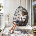 RADIATA Foldable Hanging Egg Swing Chair No Stand, Indoor Outdoor Wicker Basket Chair with Comfy Cushion, 350Lbs Durable Portable Hanging Hammock Seat for Bedroom Patio Porch Balcony, Dark Grey