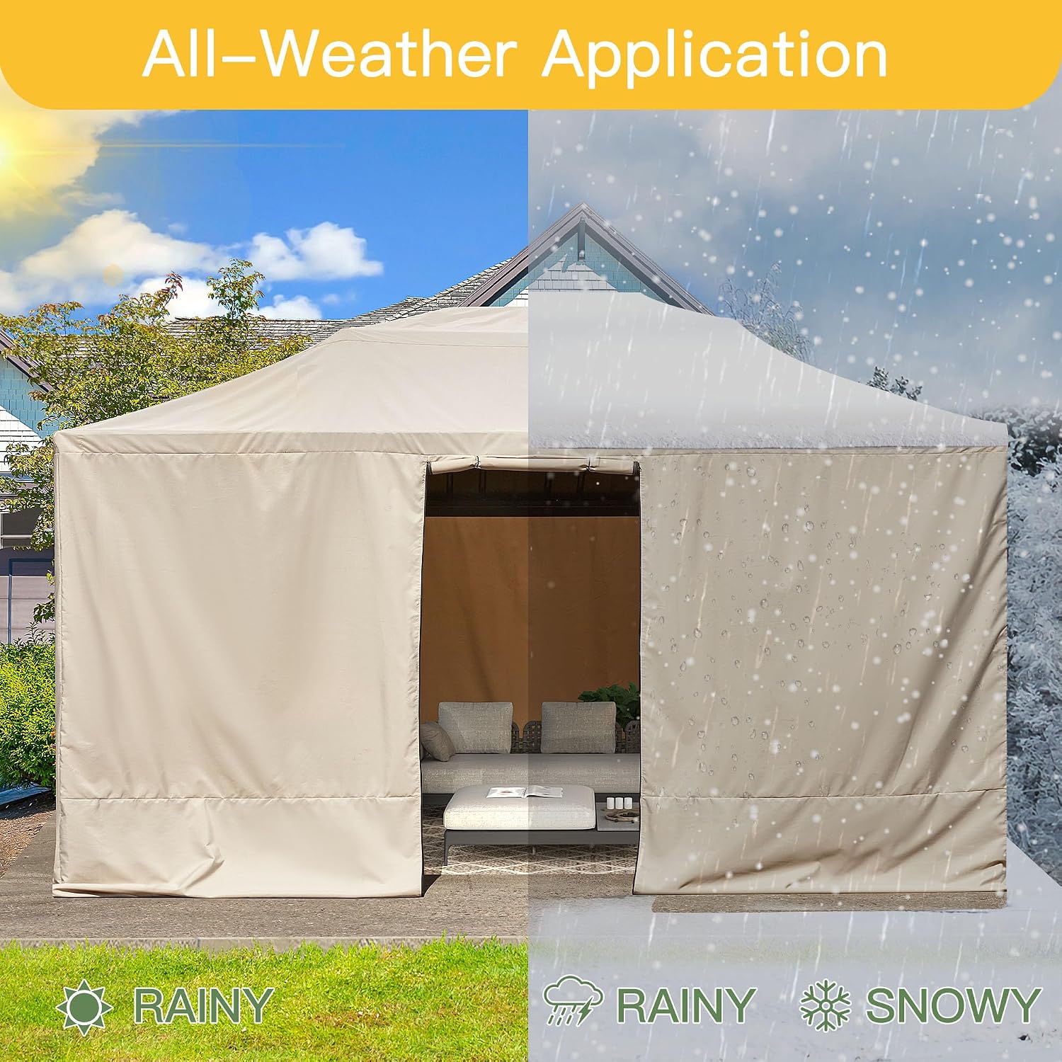 YOLENY Winter Gazebo Cover for 12×16 Hardtop Gazebo, Gazebo Accessories for All Seasons, Transform Your Gazebo for Winter, with Mesh Screens and Doors and Windows (Hardtop Gazebo Not Included), Beige