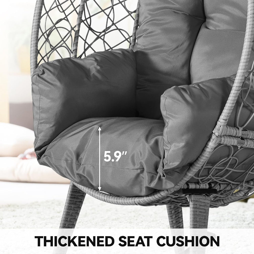 YITAHOME Wicker Rocking Egg Chair with Cushioned Comfort, Patio Rocker 250lb Capacity, Anti-Slip, All-Weather Resilient Rattan Design for Indoor & Outdoor Relaxation Spaces, Grey