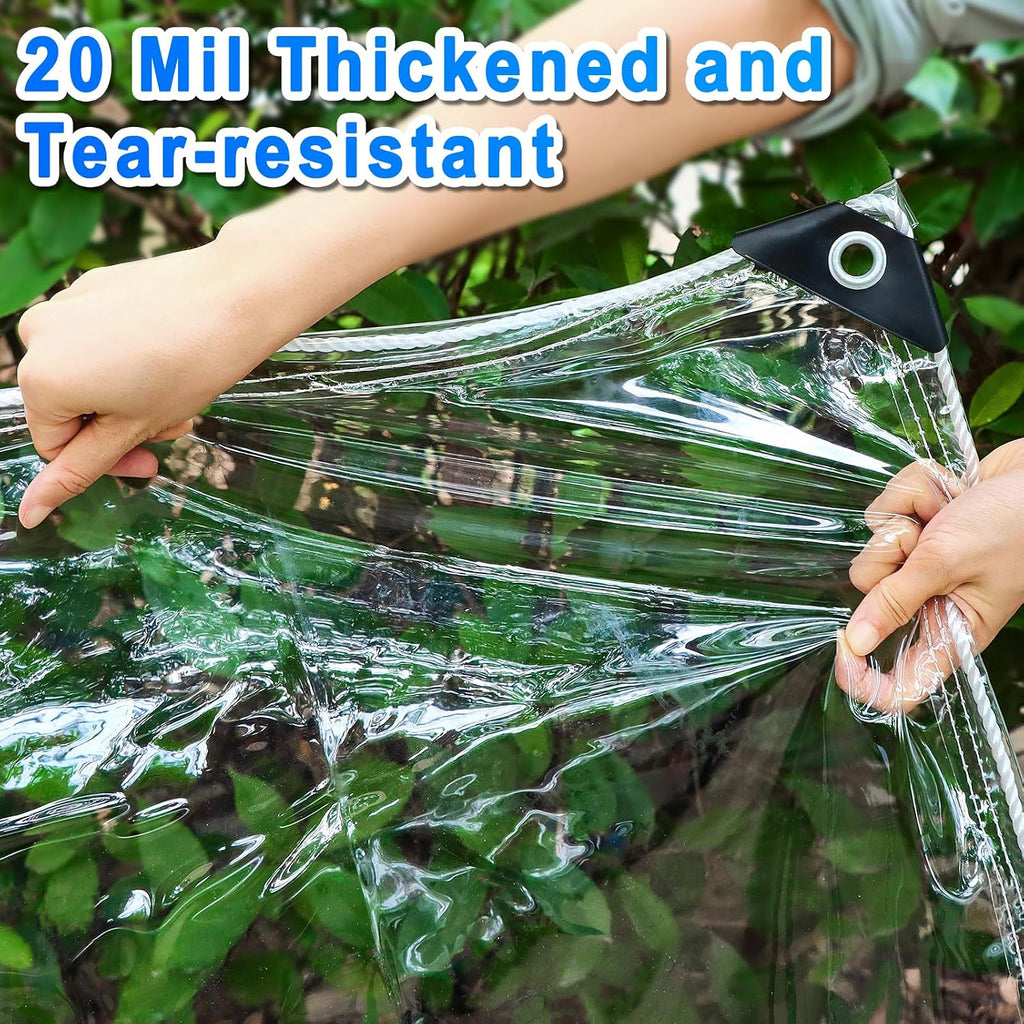 10x20 Ft Clear Tarps Heavy Duty Waterproof, 20mil Clear Vinyl Patio Enclosure, PVC Plastic Transparent Tarpaulin with Grommets for Outdoor Porches, Pavilion Rain Shield, Winter Rainproof Canopy Fabric