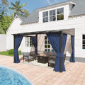 10' x 12' Gazebo for Patio,Wall Mounted Gazebo with Sloping Polycarbonate Roof,Aluminum Frame Outdoor pelgole w/Netting & Curtain for Garden,Deck,Backyard,NavyBlue