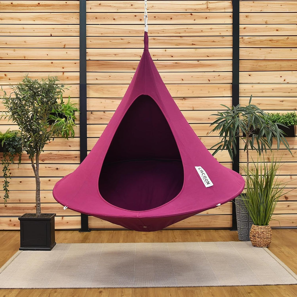 Single Cacoon Hanging Chair – Cozy Indoor/Outdoor Hammock with Polyester Canvas, 440 lb Capacity, Includes 18ft Rope & Carabiner (Mulberry)