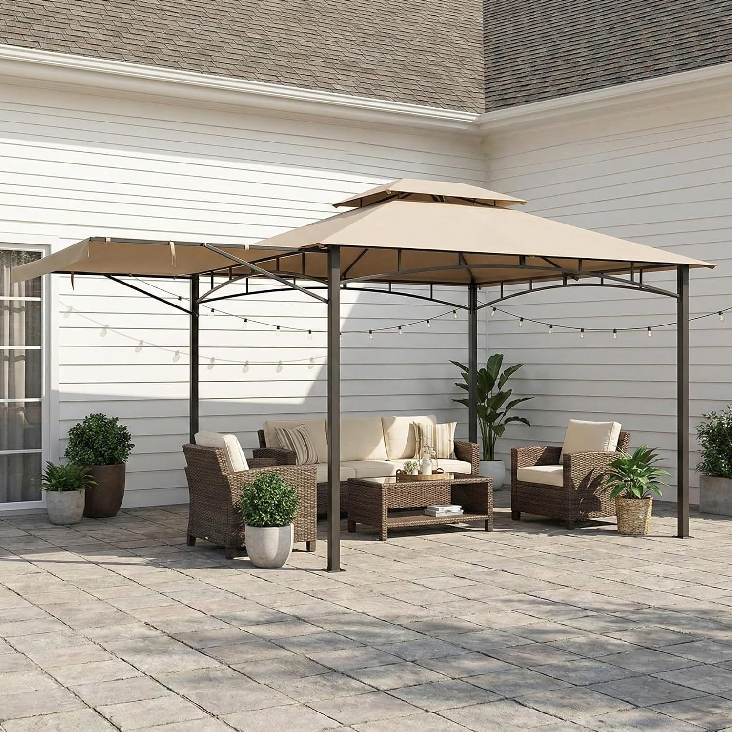 Garden Winds Reinforced RipLock 350 Replacement Canopy Top Cover Compatible with Casual Way Awning 10'x 12' Gazebo Model 8633934 - Beige