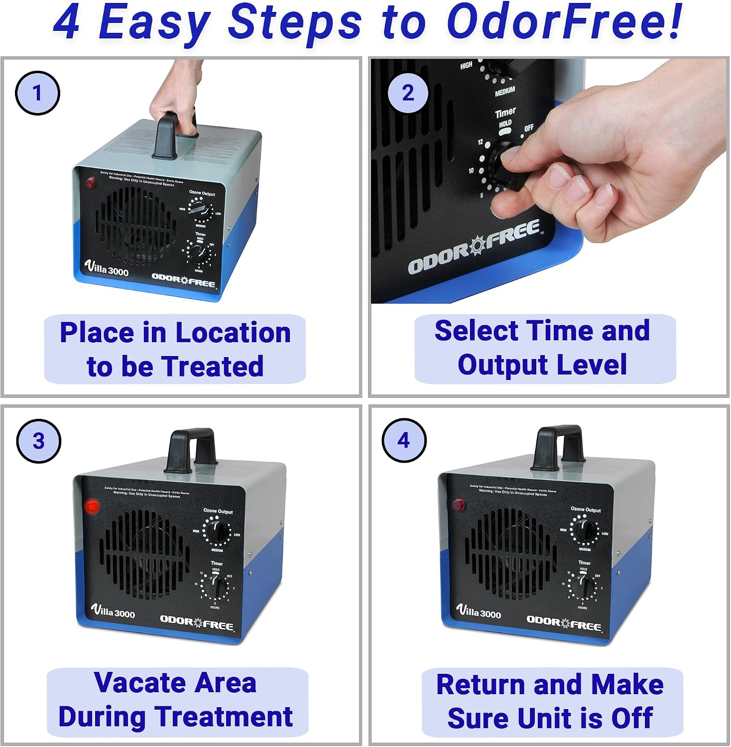 OdorFree Villa 3000 Ozone Generator for Eliminating Odors, permanently removing Tobacco, Pet and Musty Odors at their Source - Easily Treats Up To 3000 Sq Ft