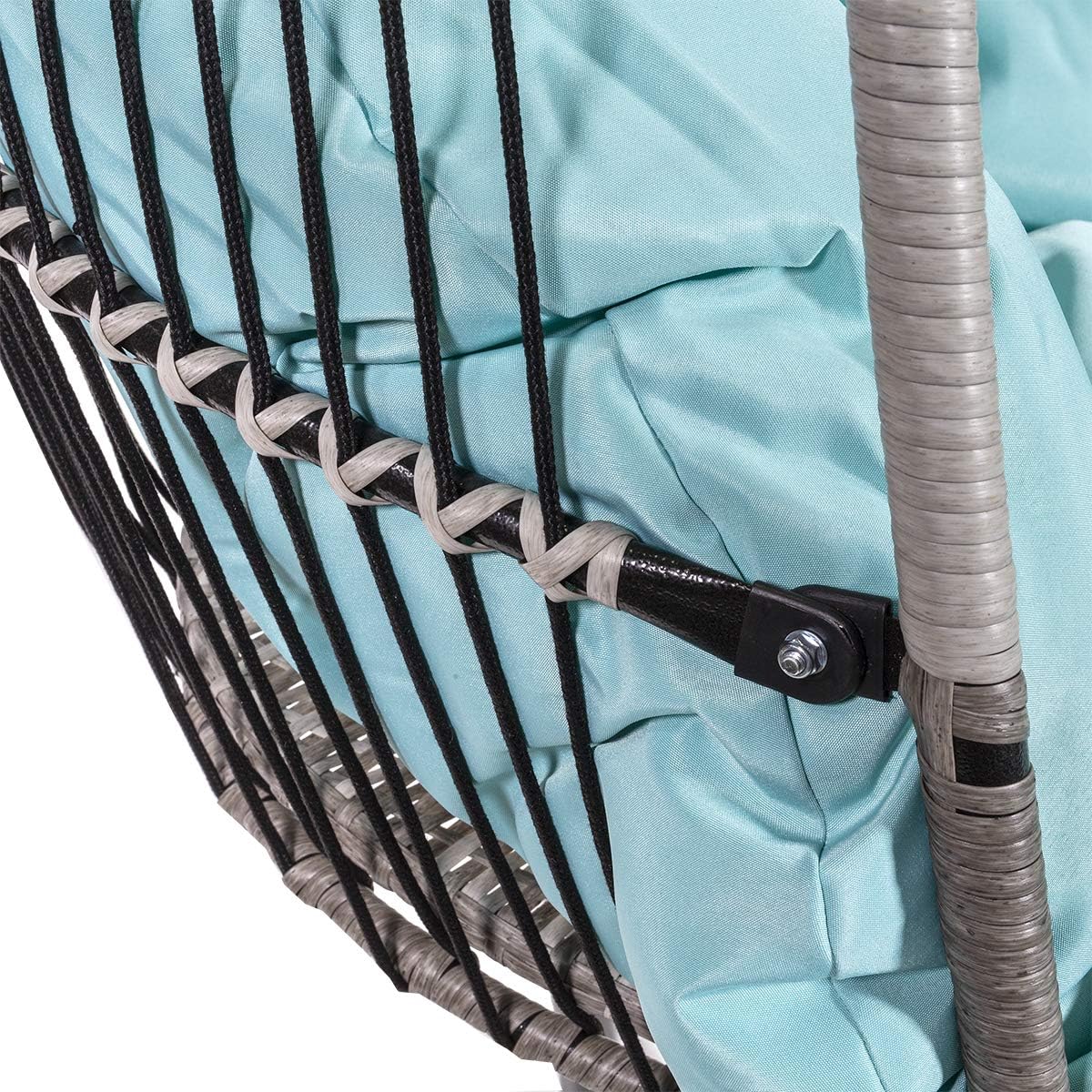 Barton Outdoor Wicker Hanging Chair Swing Chair Patio Egg Chair UV Resistant Soft Deep Fluffy Cushion Relax Basket Porch Lounge (Aqua)