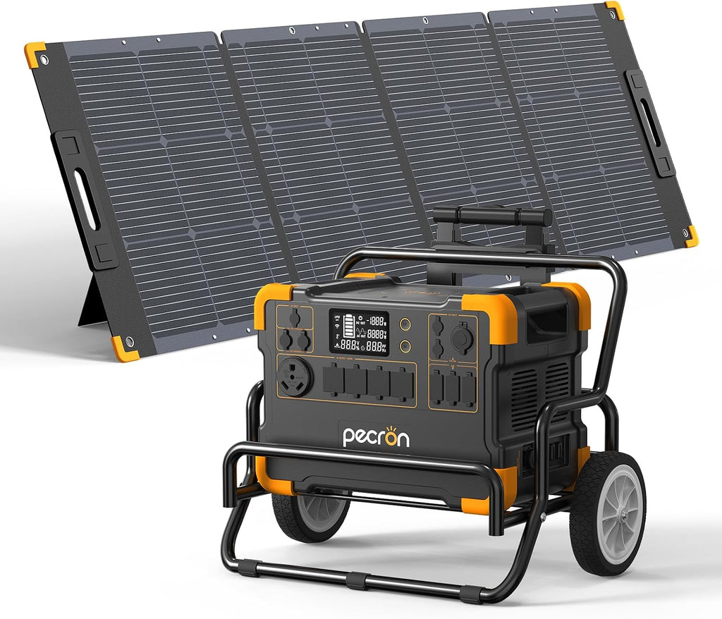 pecron Solar Generator E2000LFP with 200W Solar Panel Trolley Kit, 1920Wh Portable Power Station 5X2000W AC Outlets, LiFePO4 Battery Backup Expandable, Solar Generator for Home, Camping, RV