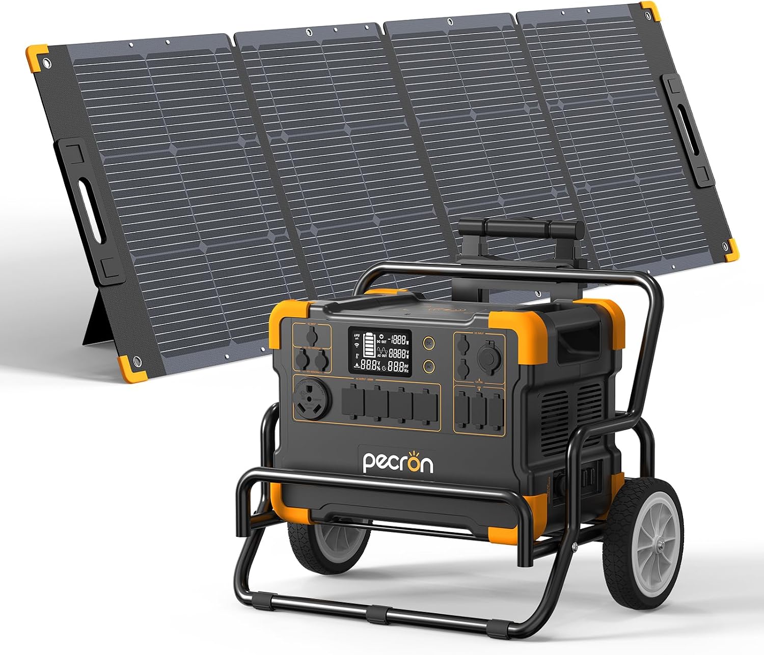 pecron Solar Generator E2000LFP with 200W Solar Panel Trolley Kit, 1920Wh Portable Power Station 5X2000W AC Outlets, LiFePO4 Battery Backup Expandable, Solar Generator for Home, Camping, RV