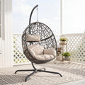 NICESOUL Bird Cage Swing Egg Chair, UV/Water-Resistant 450lbs Capacity Wicker Swinging Chairs with Stand, Comfy Oversized Hanging Seat w/Cushion, Metal Frame & Cover for Indoor Outdoor, Grey & Beige