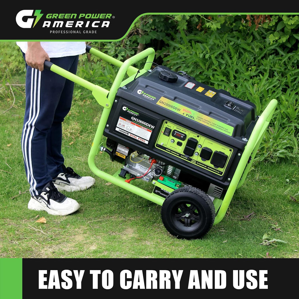 Green-Power America 10000 Watt Dual Fuel Portable Generator, Gas/Propane Powered, Electric Start, Home Backup & RV Ready