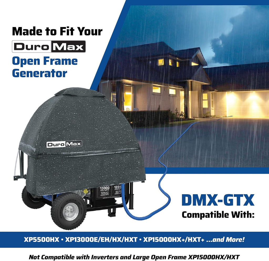 DuroMax DMX-GTX Portable Generator Running Cover – Weatherproof Outdoor Vinyl Canopy, Fire- & Wind-Resistant, Universal Open Frame Fit