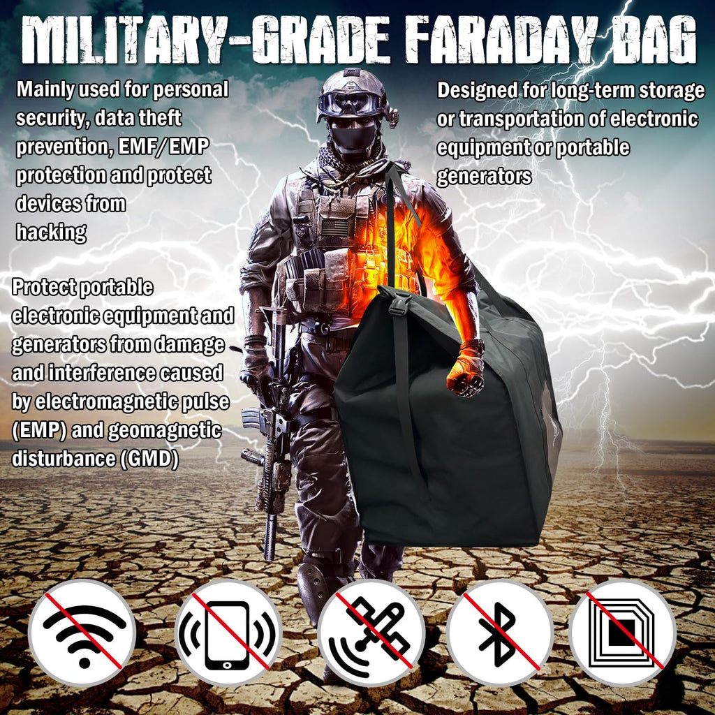 Faraday Bag for Generators and Extra-Large Electronic Devices, Military-Grade Faraday Cage for EMP Protection & Digital Forensics to Protect Personal Security (X-Large)