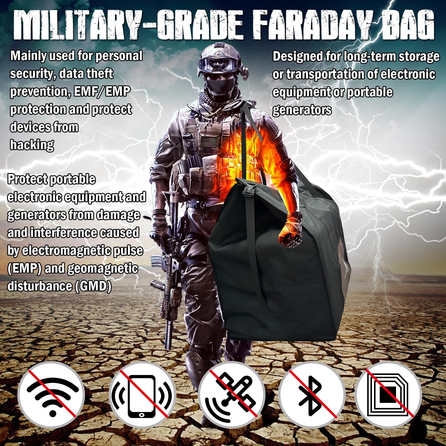 Faraday Bag for Generators and Extra-Large Electronic Devices, Military-Grade Faraday Cage for EMP Protection & Digital Forensics to Protect Personal Security (X-Large)