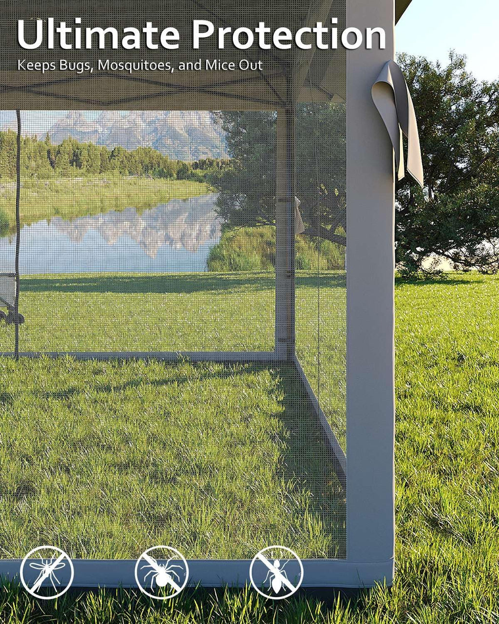 Garveelife Canopy Tent 13x13, Pop Up Gazebo Tent Easy Setup with 4 Sand Bags for Backyard Garden Patio, Mosquito Netting & Height Adjustable - Gray