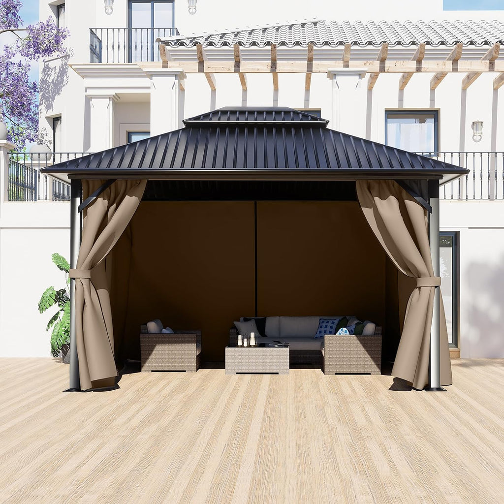 BPS 12' x 16' Gazebo Privacy Curtains with Double Zipper, 4-Panels Side Wall Universal Gazebo Side Panels Replacement for Patio, Outdoor Canopy, Garden and Backyard (Curtain Only)
