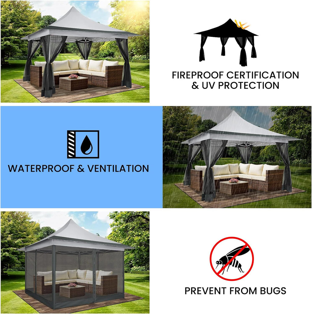 COBIZI 12x12 Pop up Gazebo on Clearance, Outdoor gazebo, with Mosquito Netting&Waterproof Roof, Canopy Tent,carpas para patio,Patio Gazebo, toldos para patio exterior,Portable gazebo for Backyard,Gray