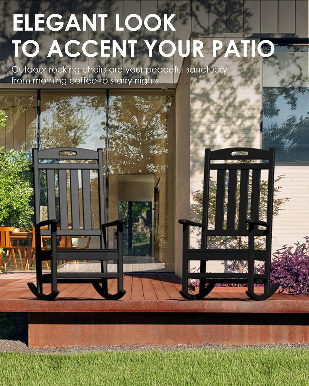 Outdoor Rocking Chair Set of 6, All-Weather Resistant Poly Lumber Rocker Chair Outdoor, High Back Plastic Patio Rocking Chairs for Outside Porch Rocker Garden Lawn, Black