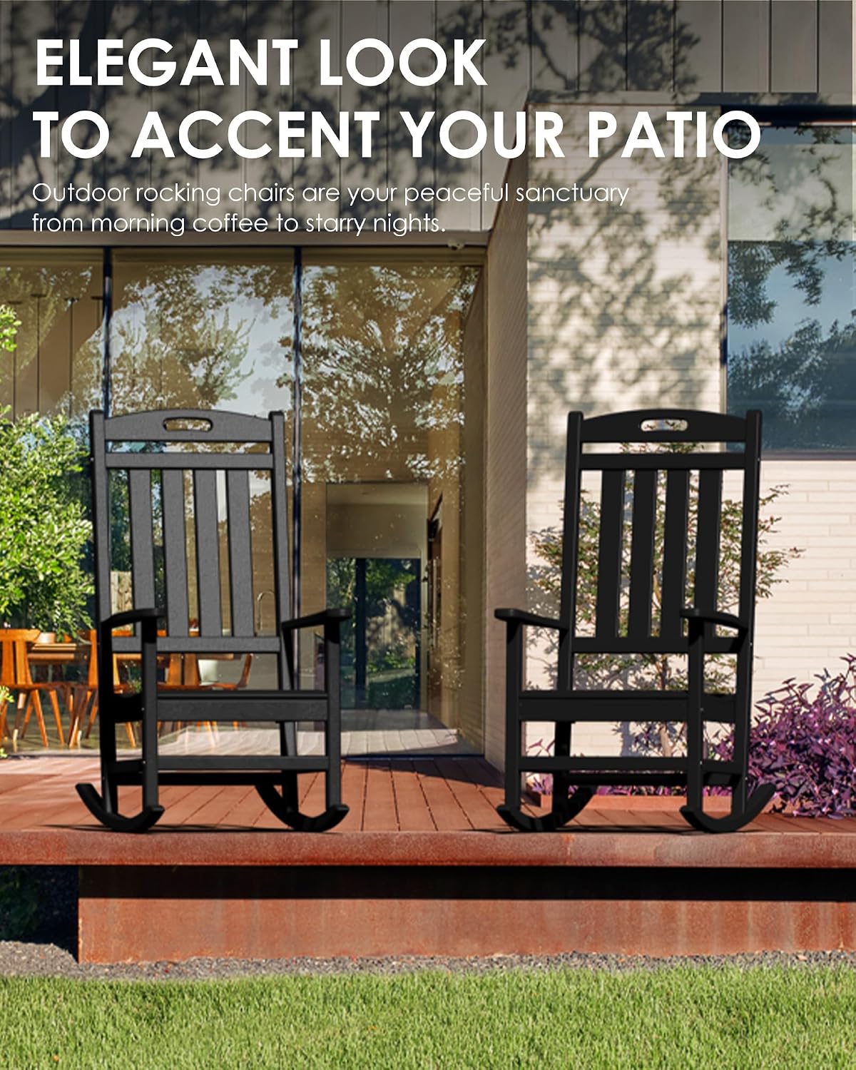 Outdoor Rocking Chair Set of 6, All-Weather Resistant Poly Lumber Rocker Chair Outdoor, High Back Plastic Patio Rocking Chairs for Outside Porch Rocker Garden Lawn, Black